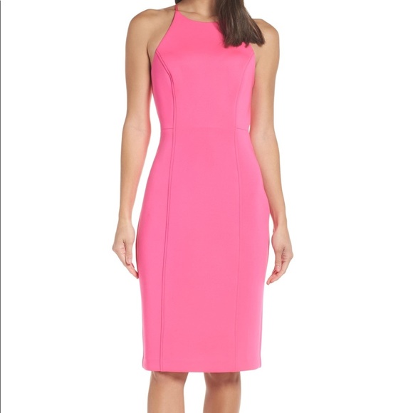 Chelsea28 Dresses & Skirts - Chelsea28 Scuba Dress Midi Neon Pink Sheath NWT